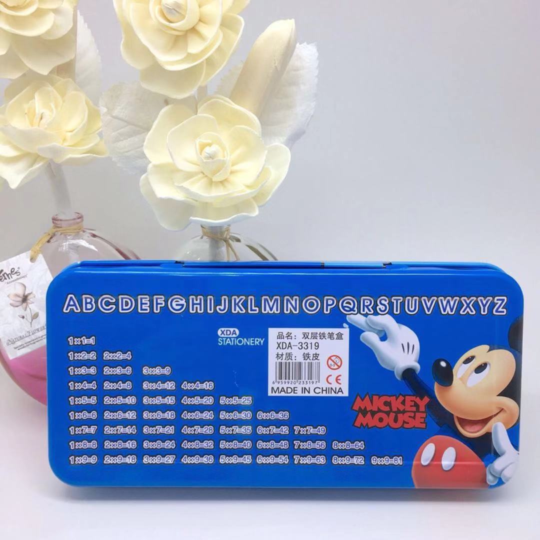 (MICKEY MOUSE)Cartoon Double Layer Iron Box Stationery Pencil Box(Include Stationery)